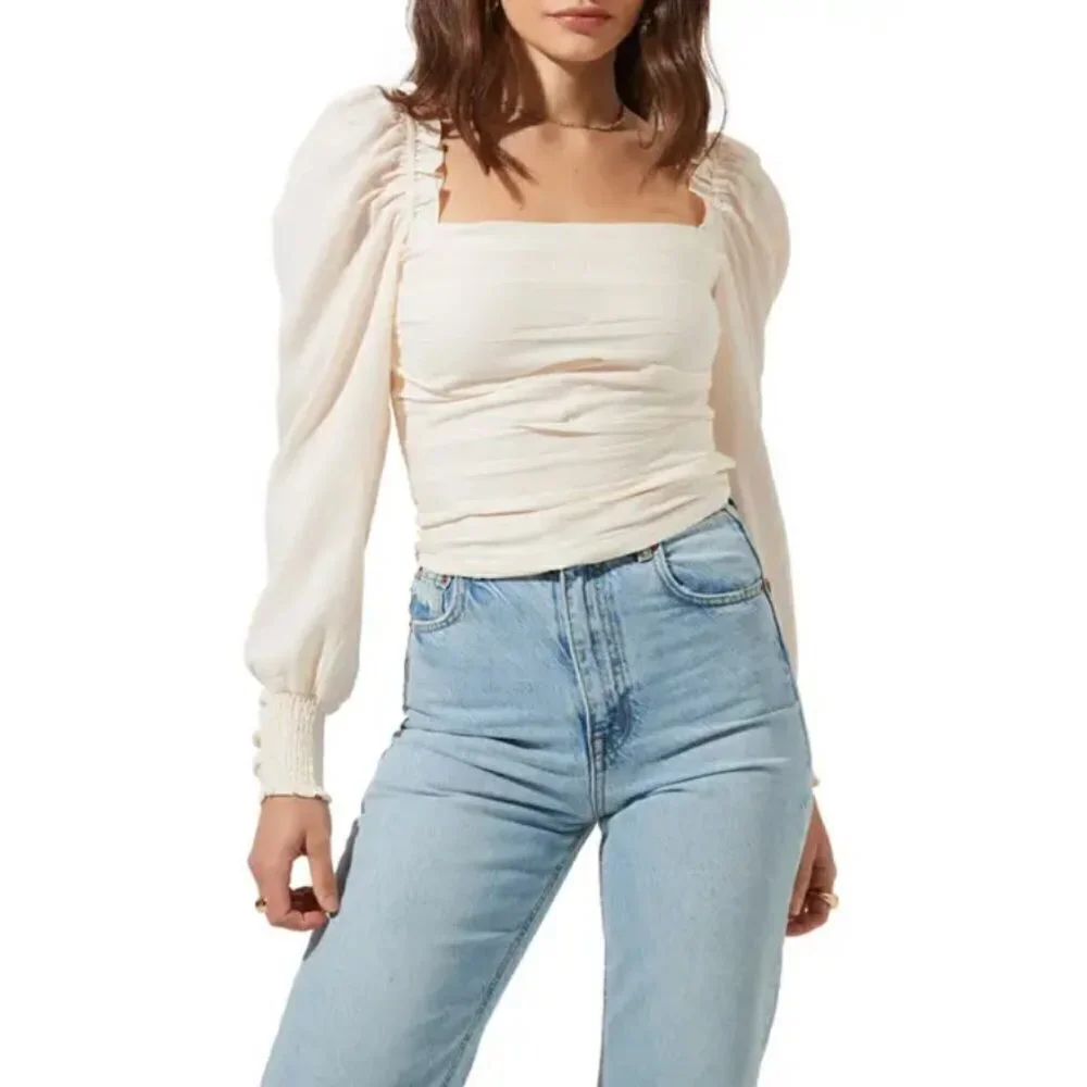 💕ASTR THE LABEL💕 Puff Sleeve Square Neck Top ~ Cream Medium XL NWT